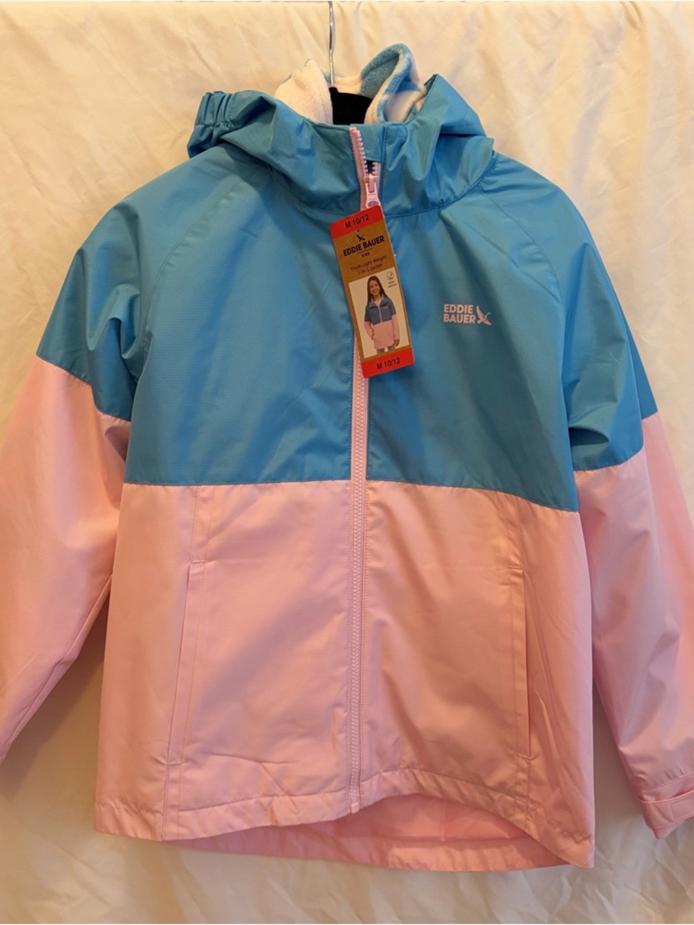 Eddie Bauer Blue and Pink Colorblock Hooded Jacket